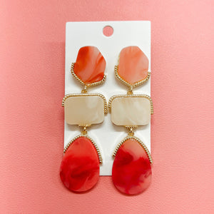 Coral/Gold Tiered Earrings