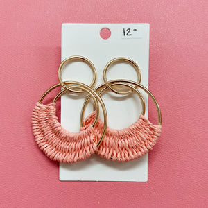 Pink/Gold Rattan Earrings