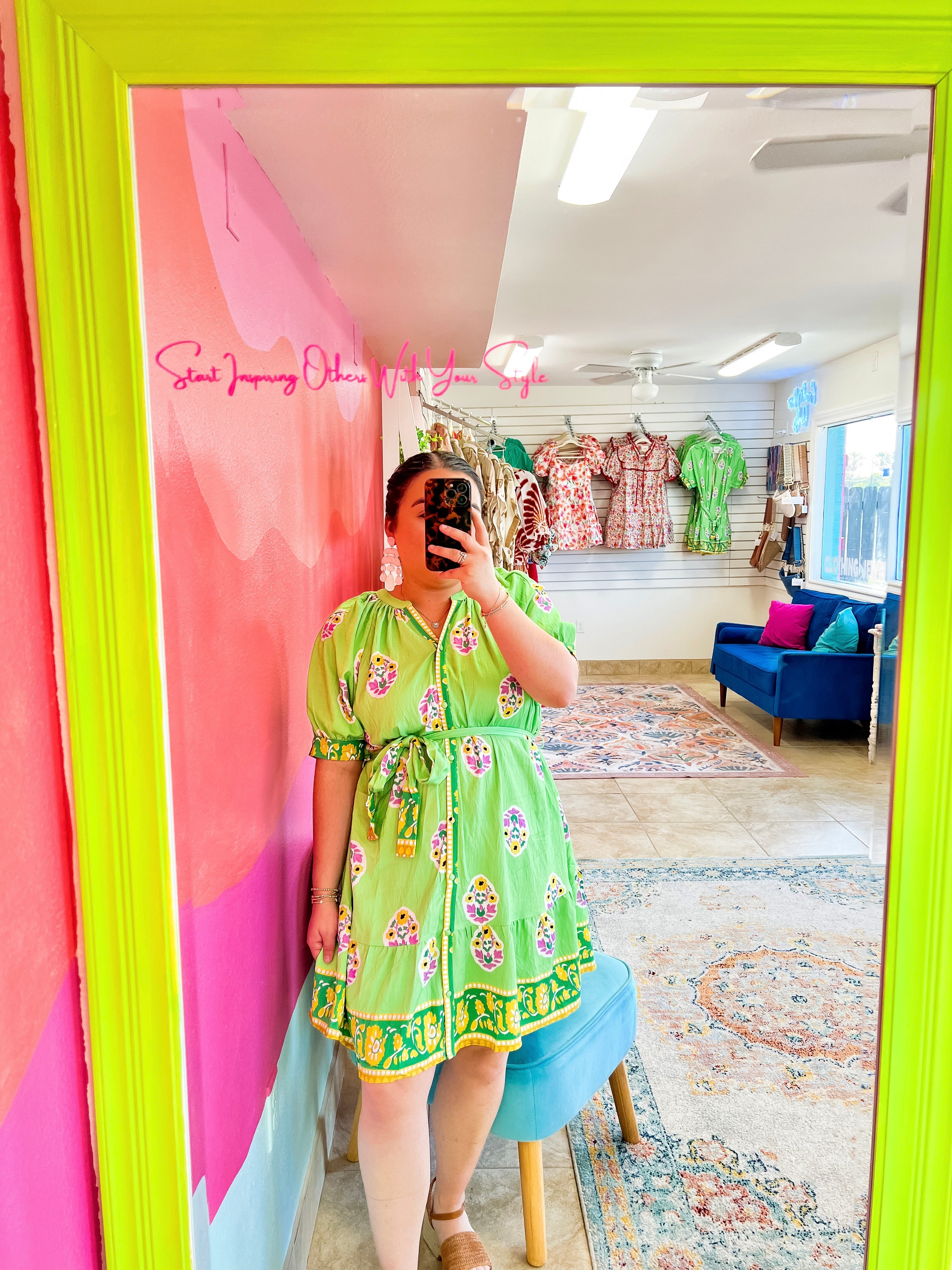 Floral Border Print Dress (S-L)