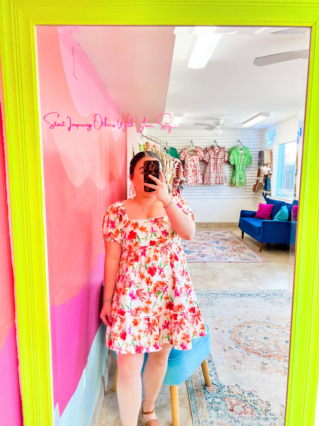 Cream Floral Puff Sleeve Babydoll Dress (S-2X)