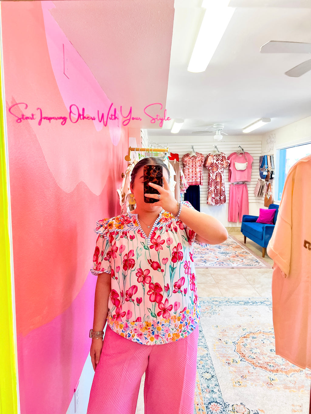 Floral Pin Striped Blouse (S-3X)