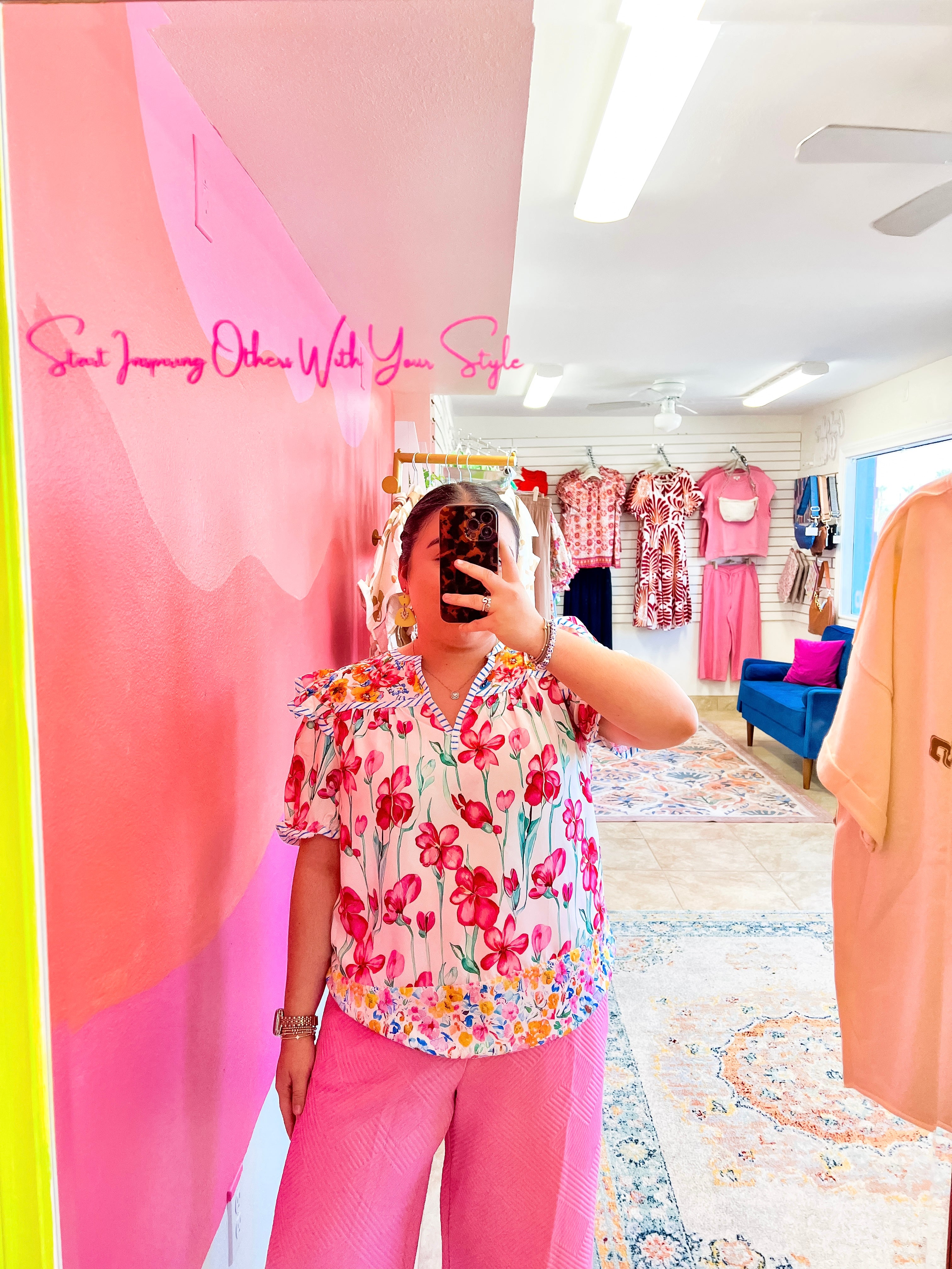 Floral Pin Striped Blouse (S-3X)