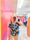 Black Floral Bubble Sleeve Blouse (S-XL)
