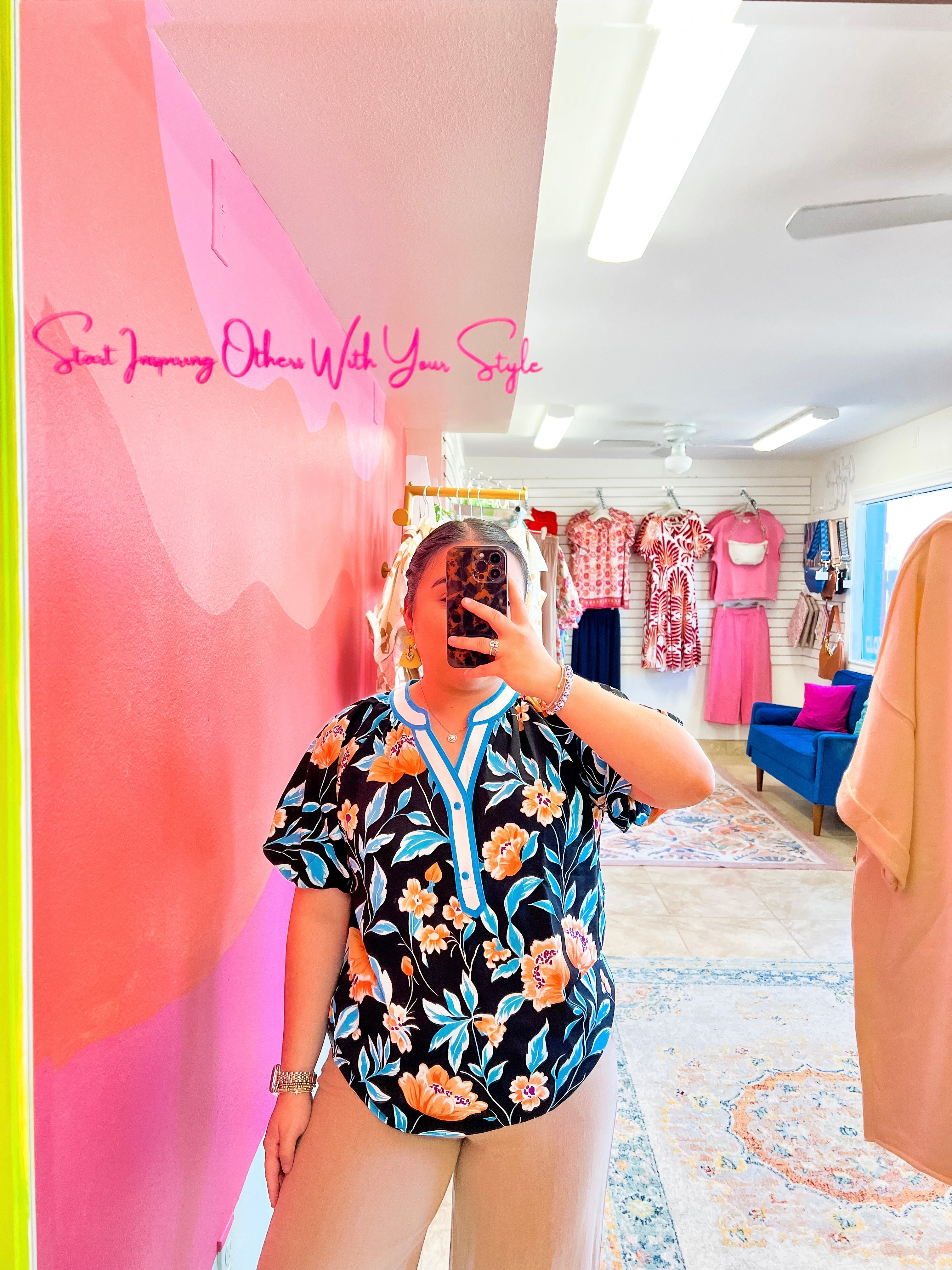 Black Floral Bubble Sleeve Blouse (S-XL)