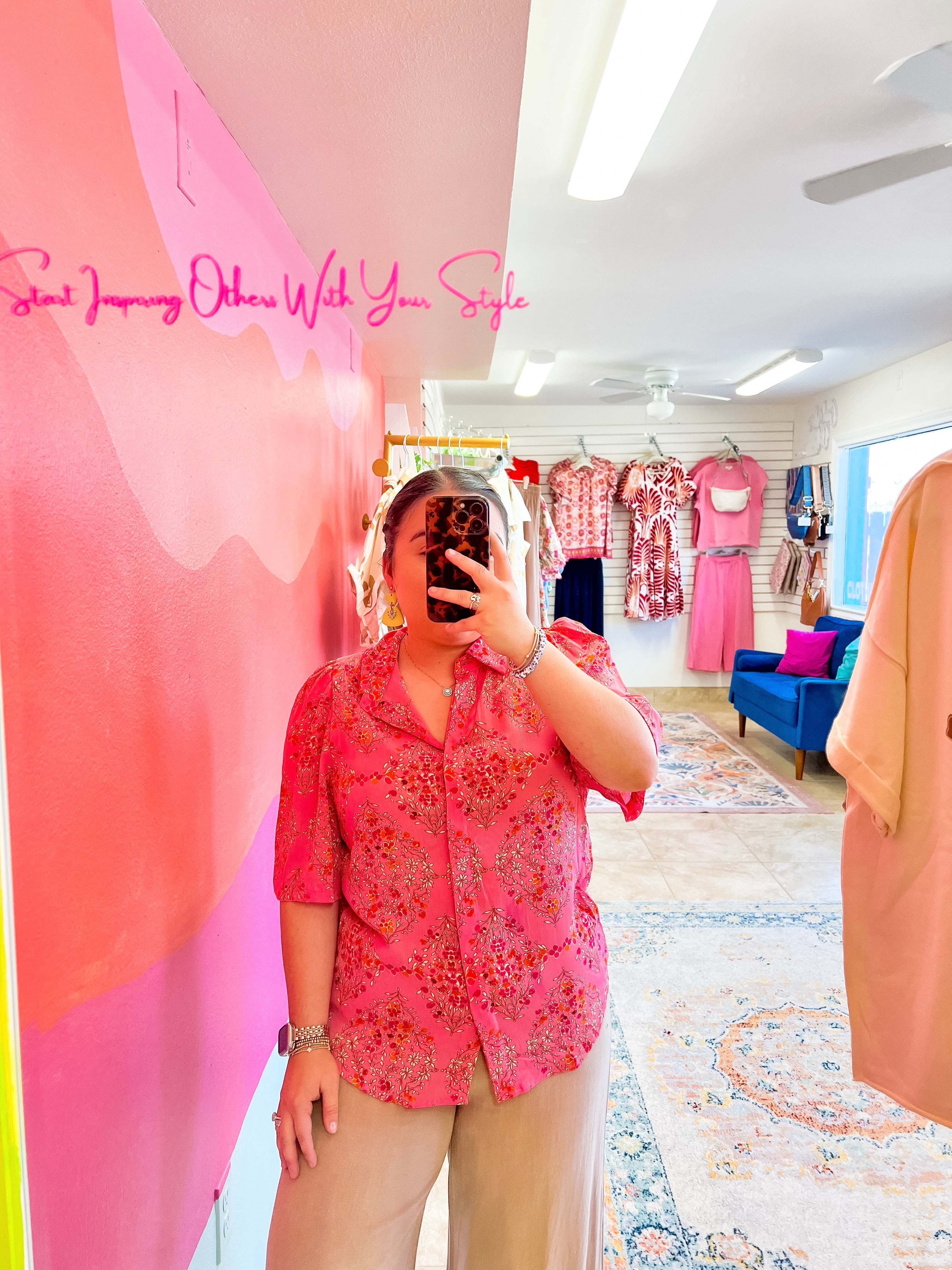 Rose Button Down Blouse (S-2X)