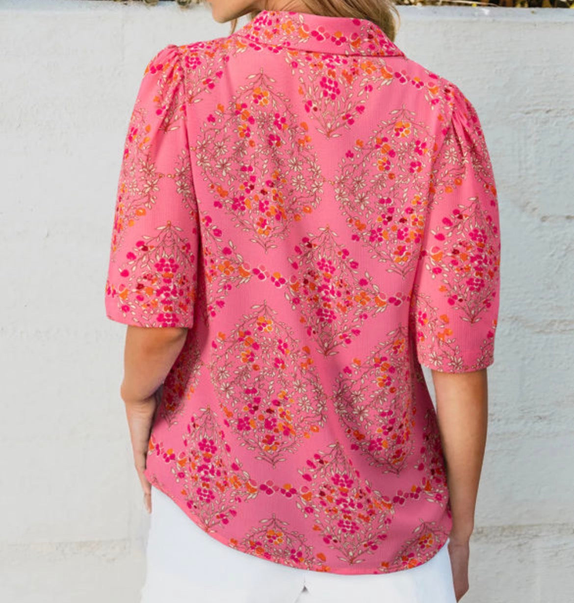 Rose Button Down Blouse (S-2X)