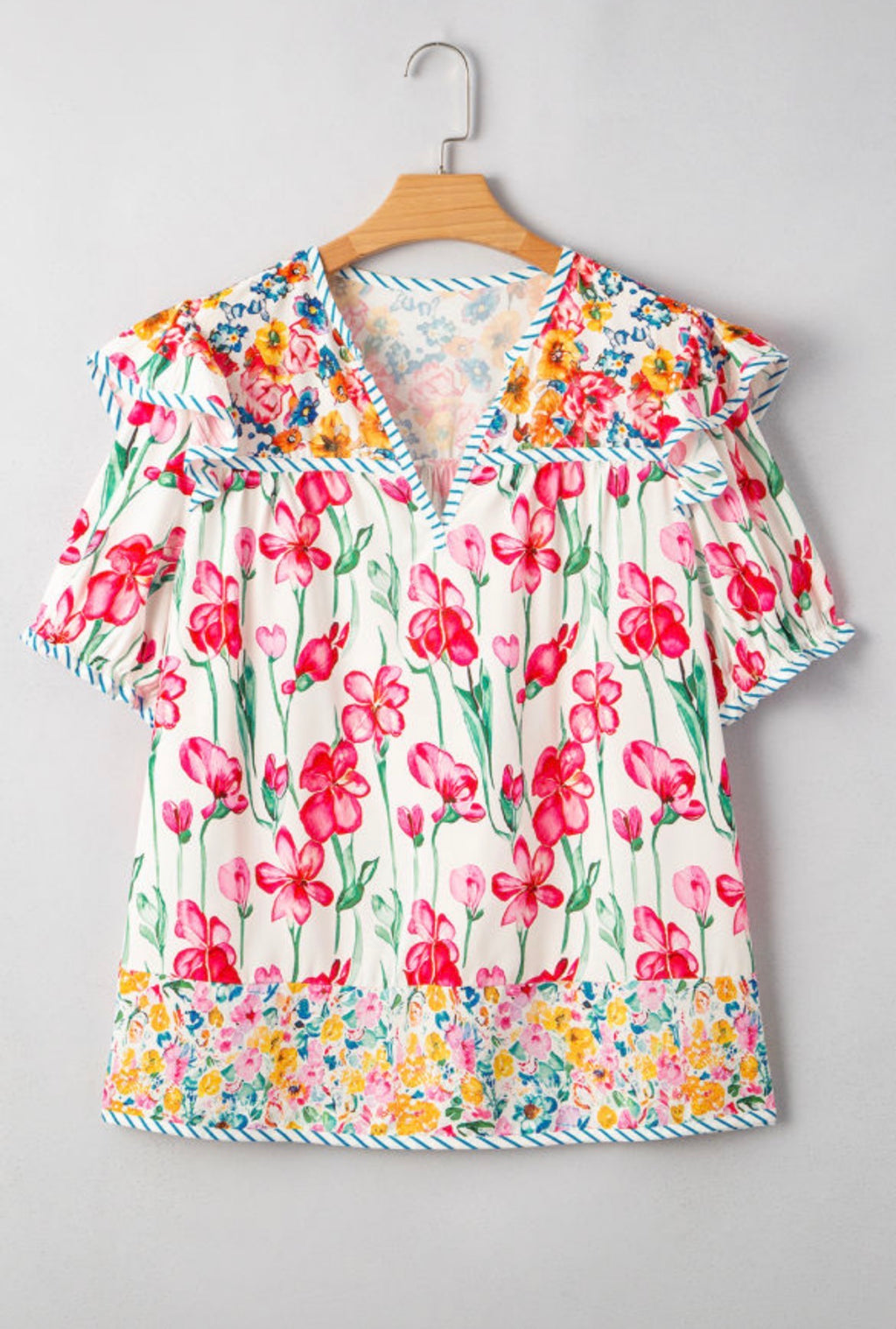 Floral Pin Striped Blouse (S-3X)