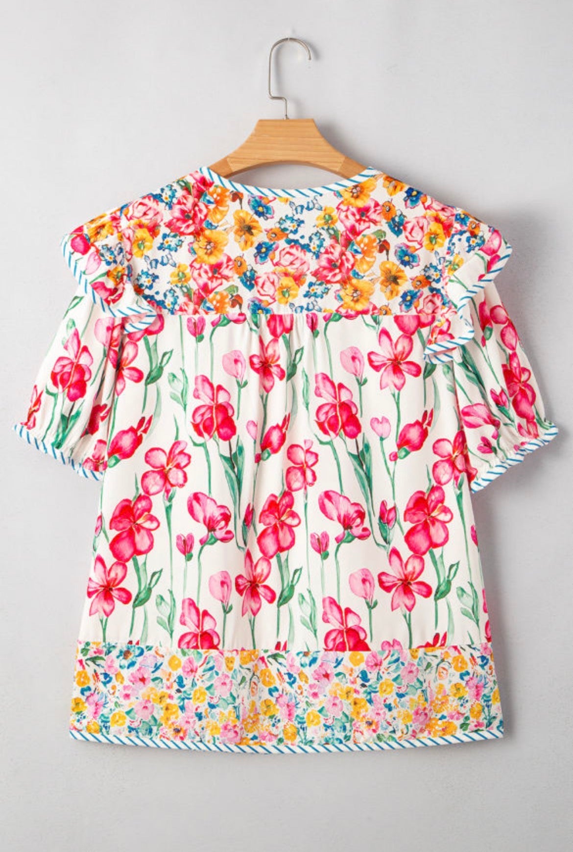Floral Pin Striped Blouse (S-3X)