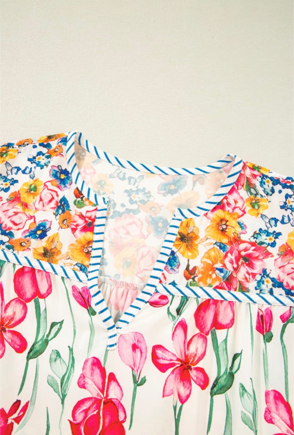 Floral Pin Striped Blouse (S-3X)