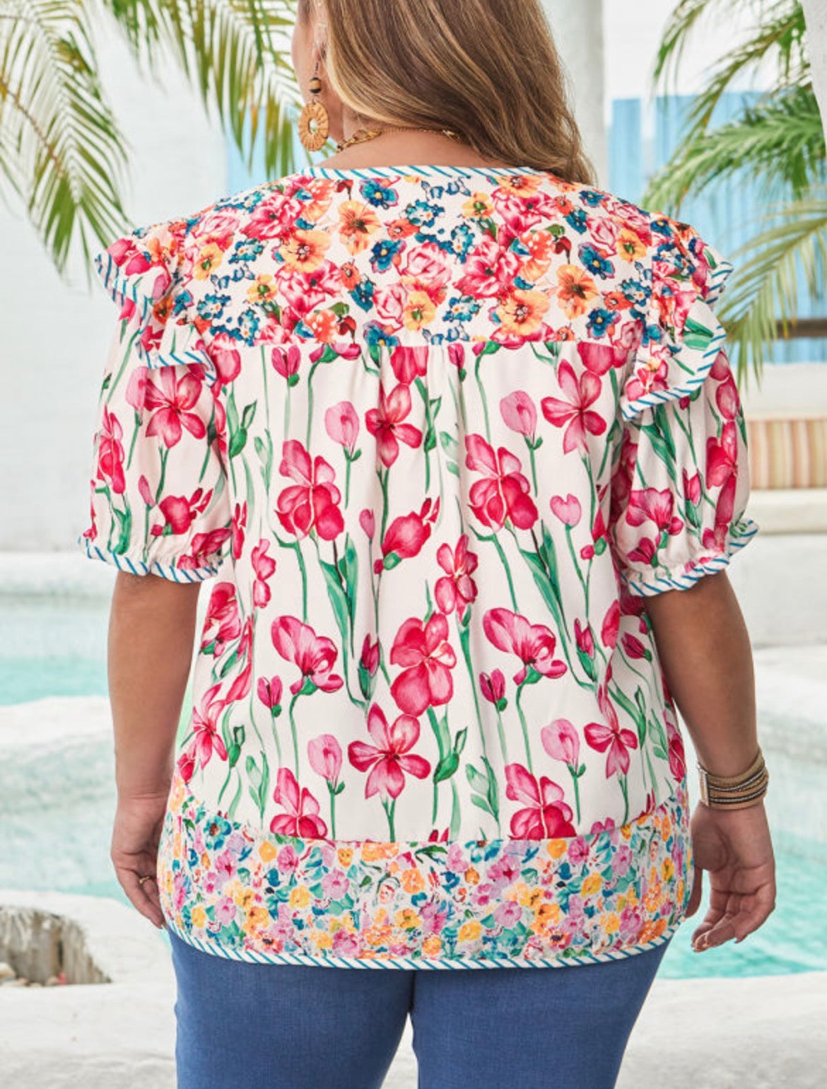 Floral Pin Striped Blouse (S-3X)