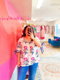 White Floral Tie Sleeve Blouse
