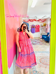 Pink Embroidered Midi Dress