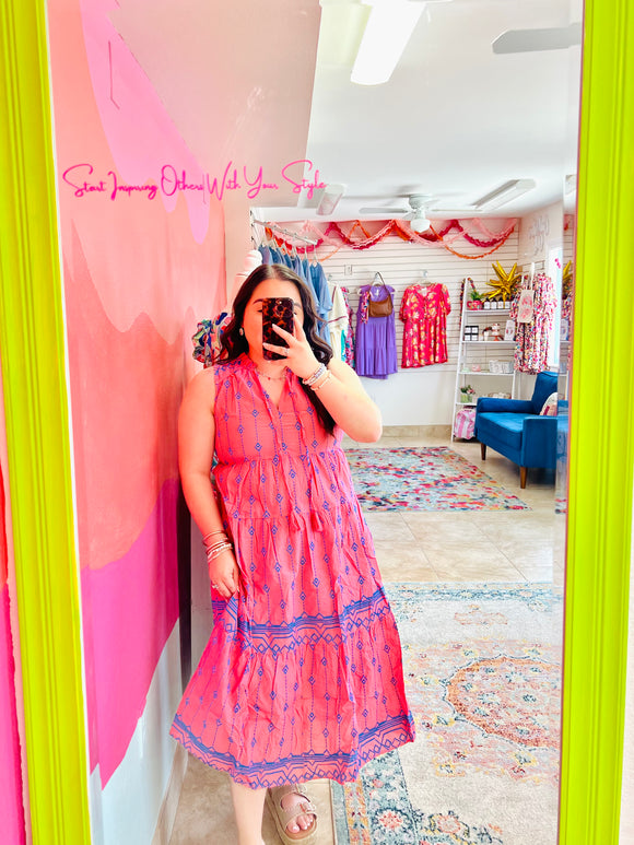 Pink Embroidered Midi Dress