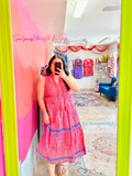 Pink Embroidered Midi Dress