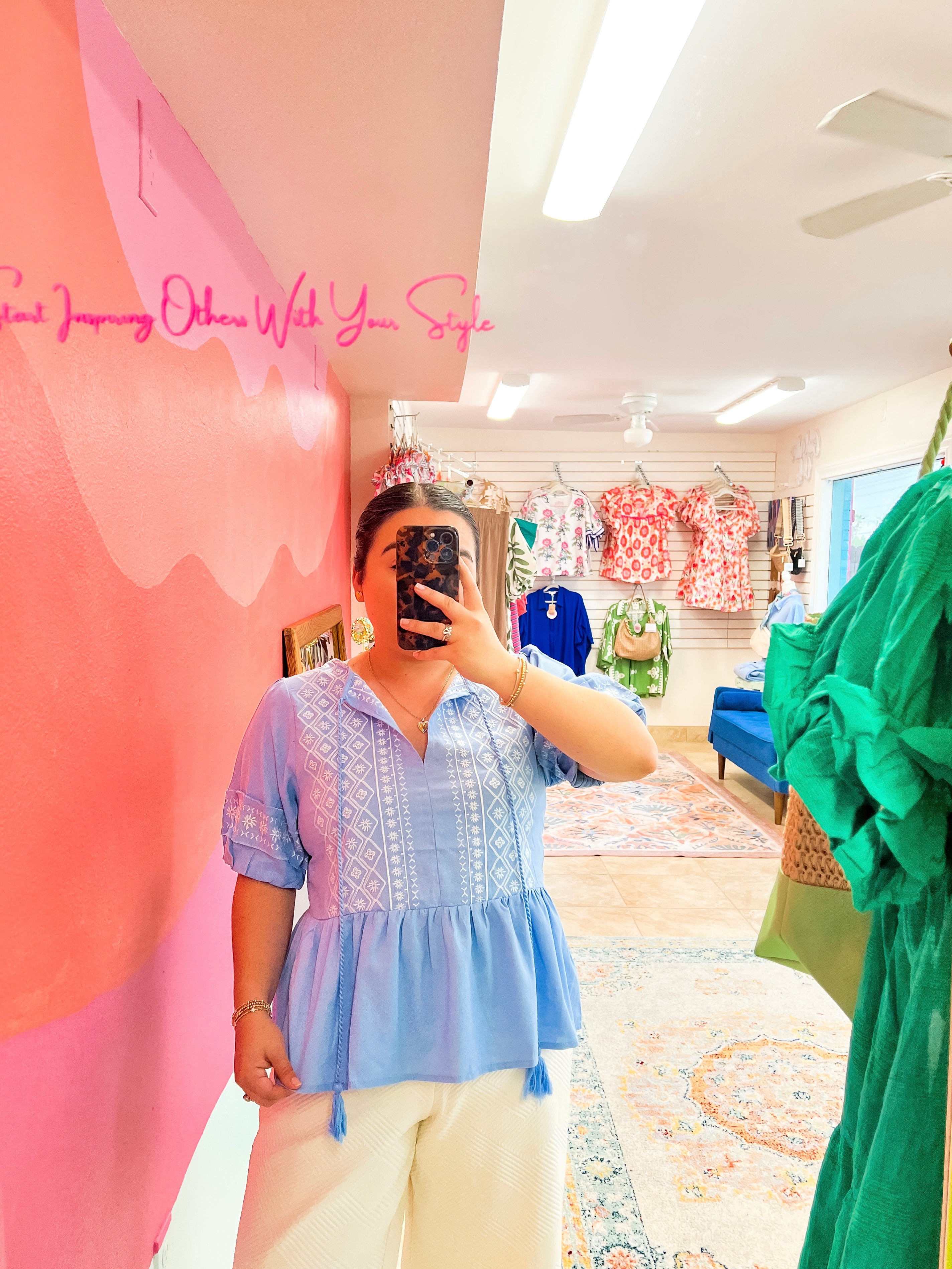 Chambray Embroidered Blouse (S-L)