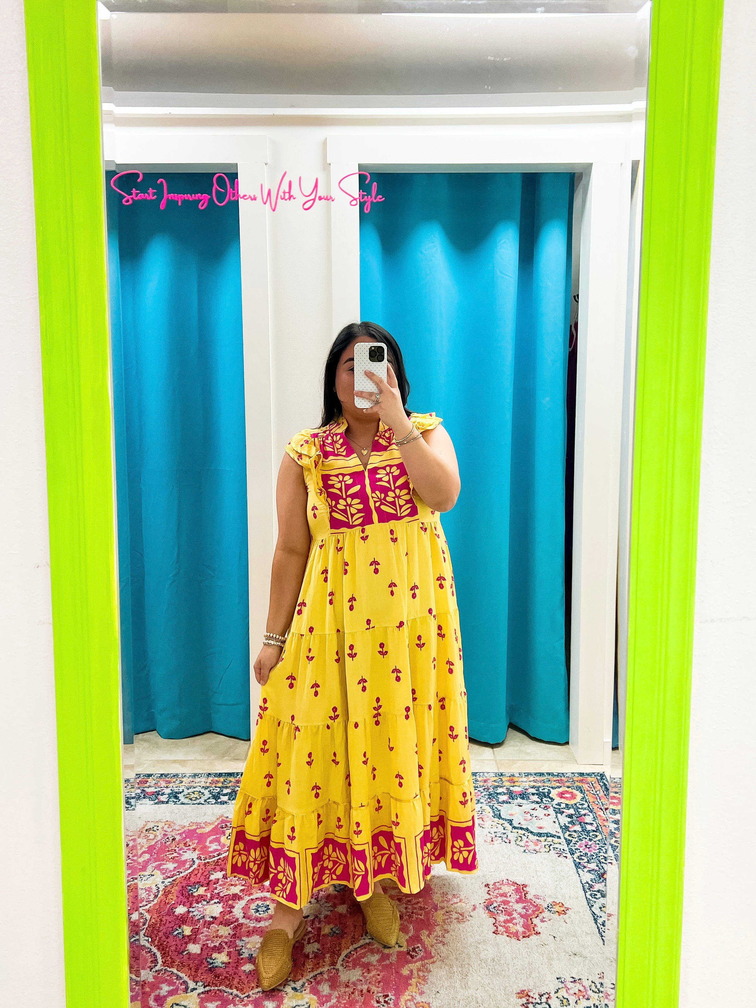 Yellow + Pink Midi Dress (S-L) Poppy Ella Boutique Yellow + Pink Midi Dress (S-L) Poppy Ella Boutique
