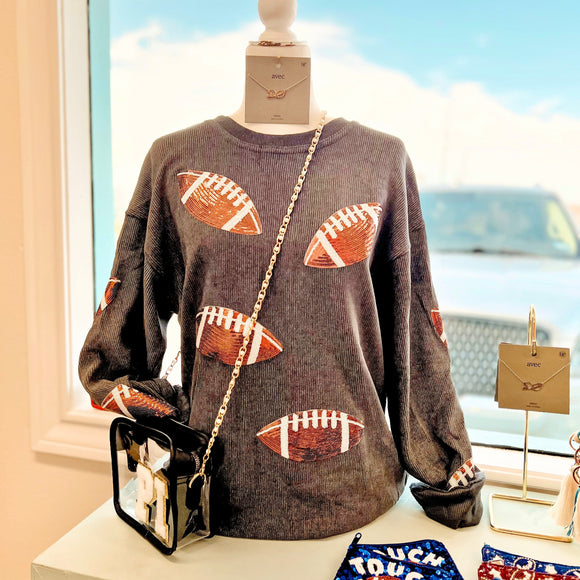 Charcoal Football Sequin Sweatshirt