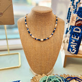 Bohemian Multi Bead Simulated Pearl Necklace: Blue White