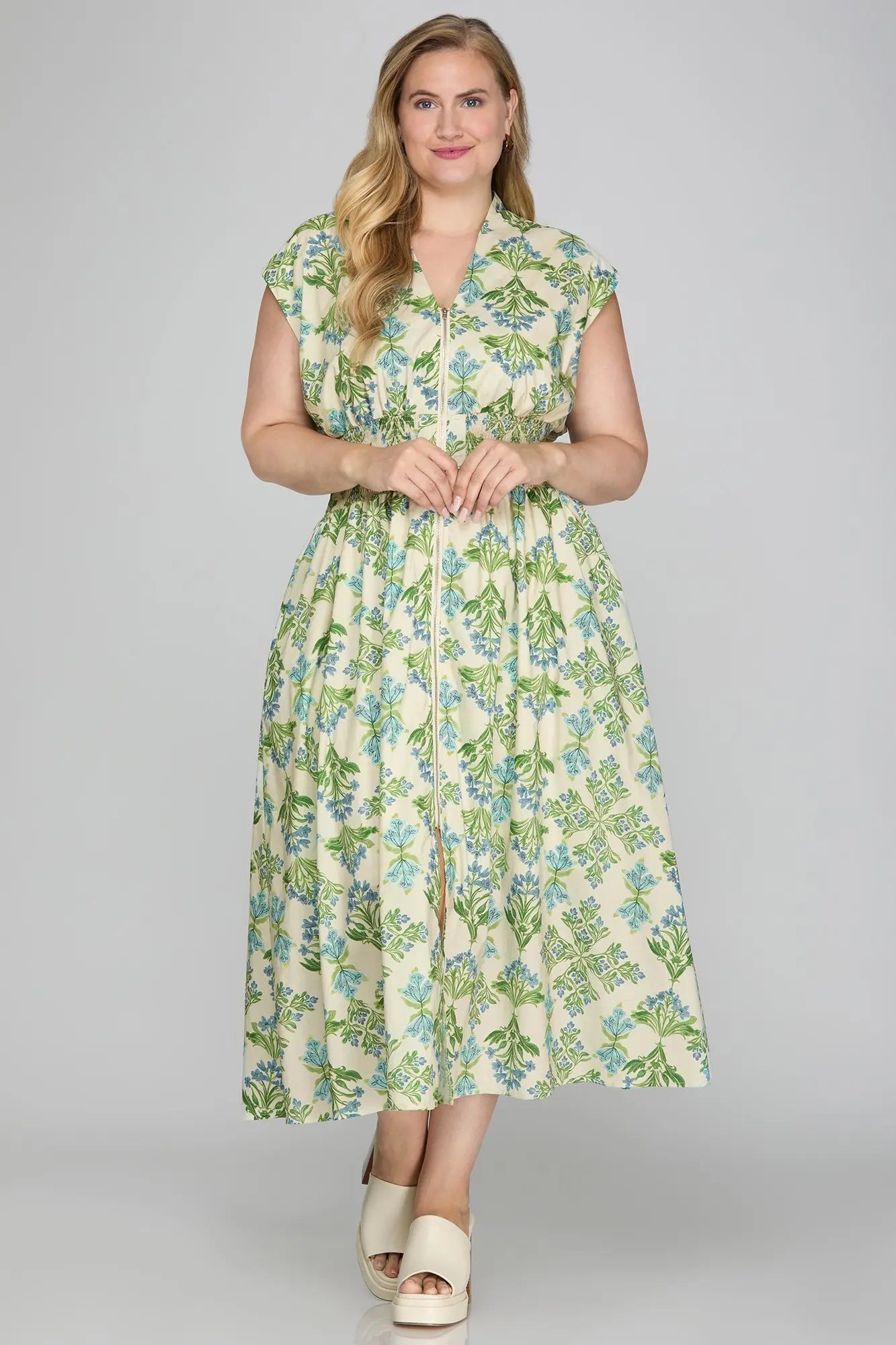 Lime & Blue Midi Dress (S-2X)