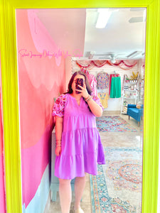 Lavender Embroidered A-Line Dress