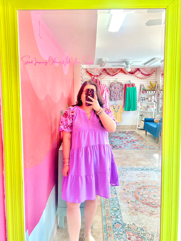 Lavender Embroidered A-Line Dress