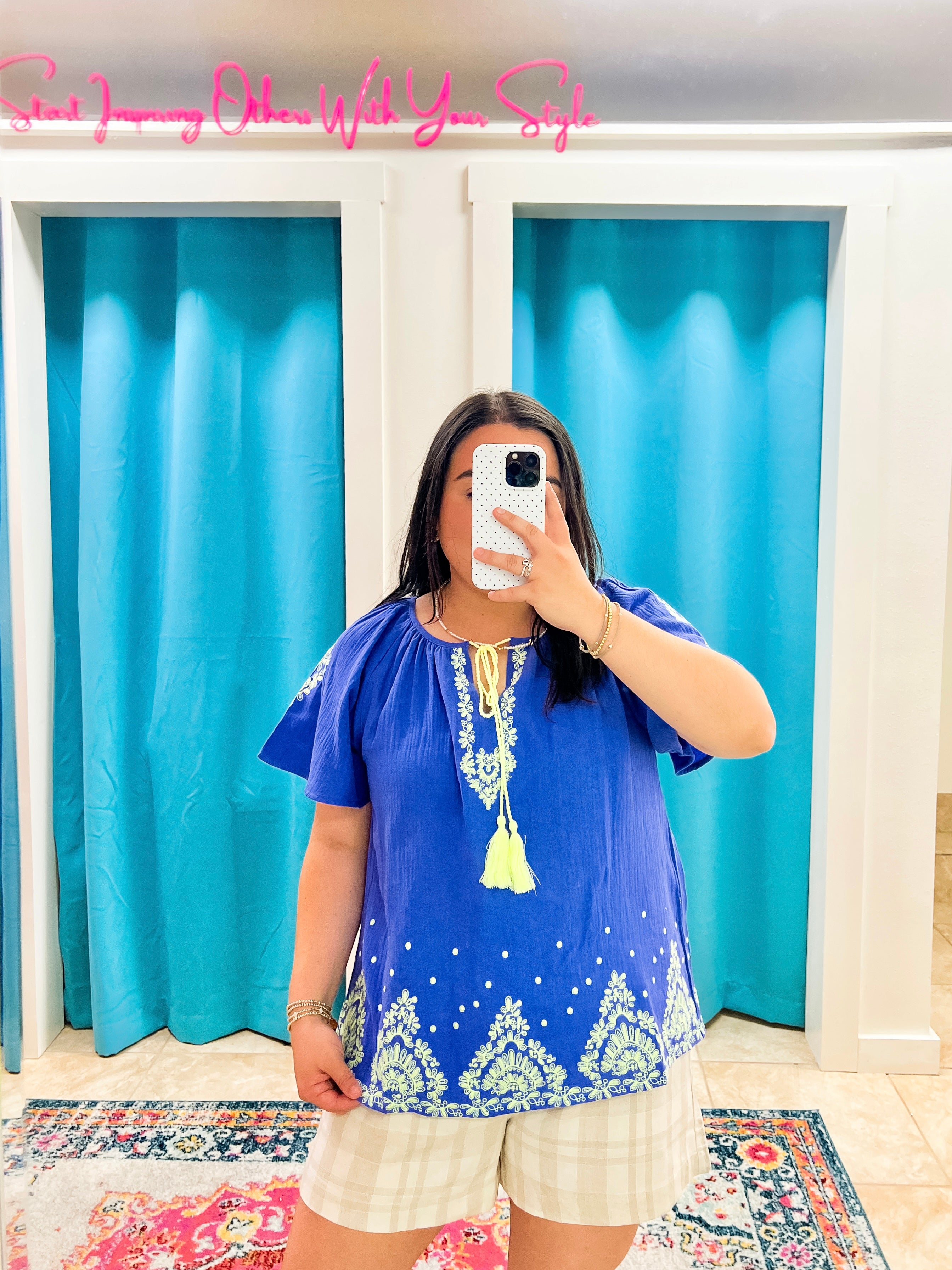 Paris Blue Embroidered Blouse (S-3X)