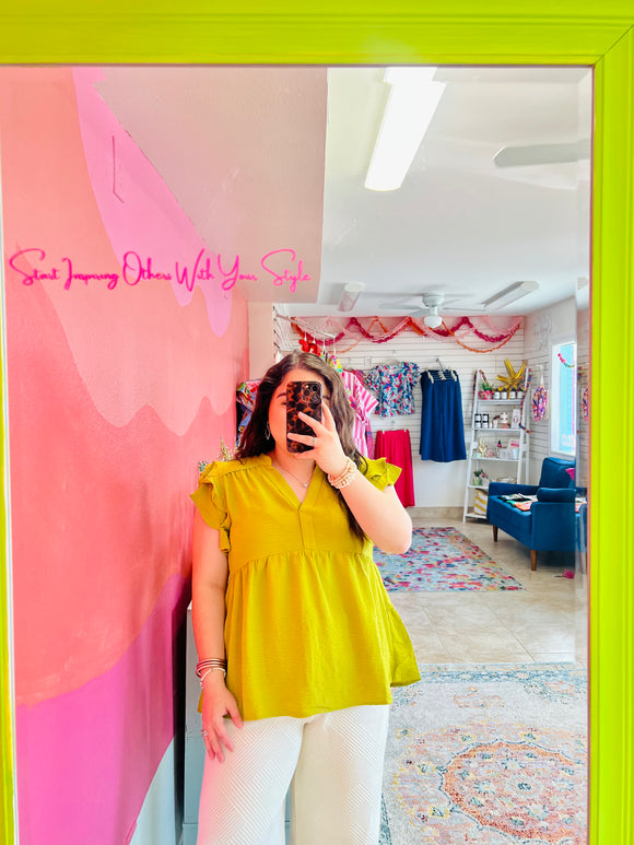 Avo Babydoll Flutter Sleeve Top
