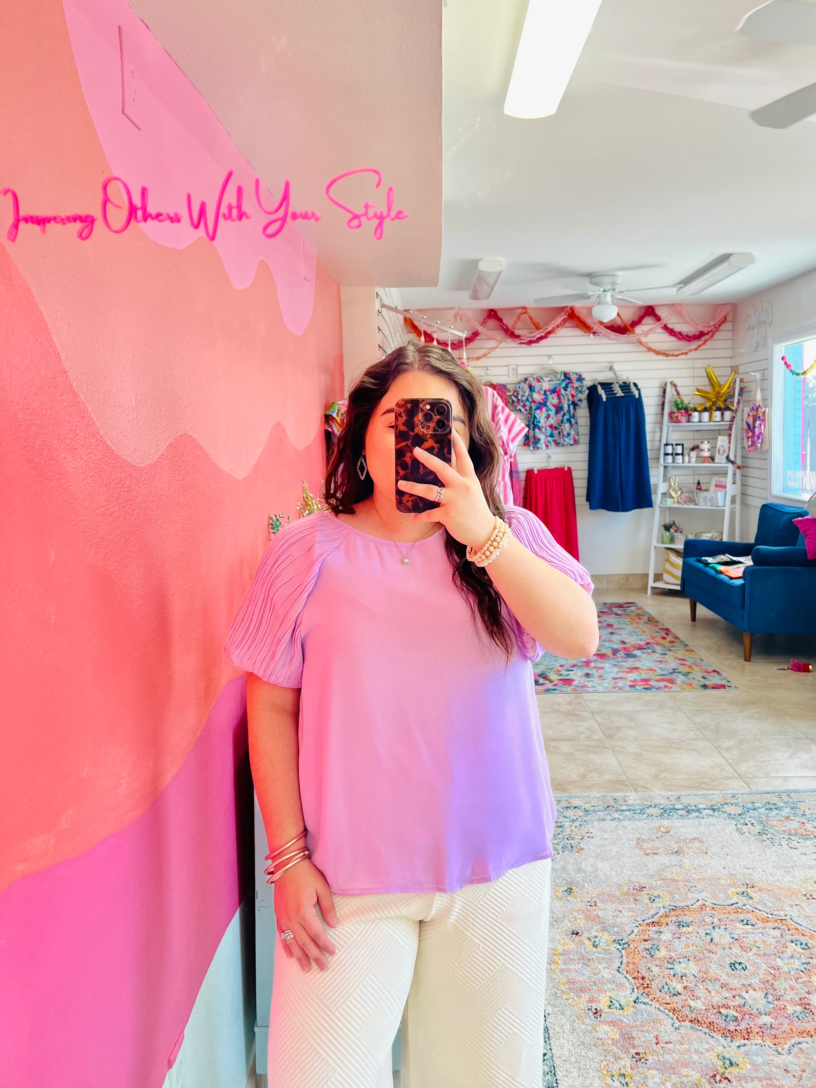 Lilac Pleated Sleeve Blouse