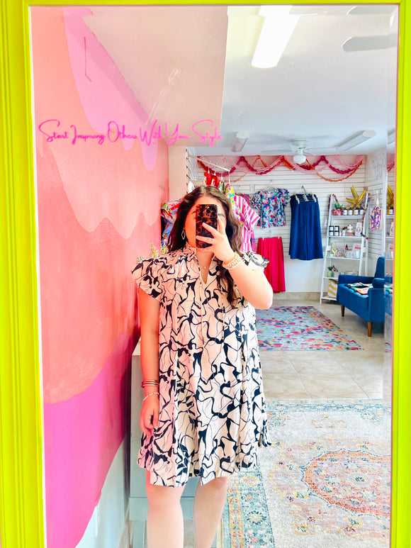 Cream Abstract Above the Knee Dress