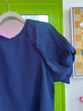 Navy Pleated Sleeve Blouse