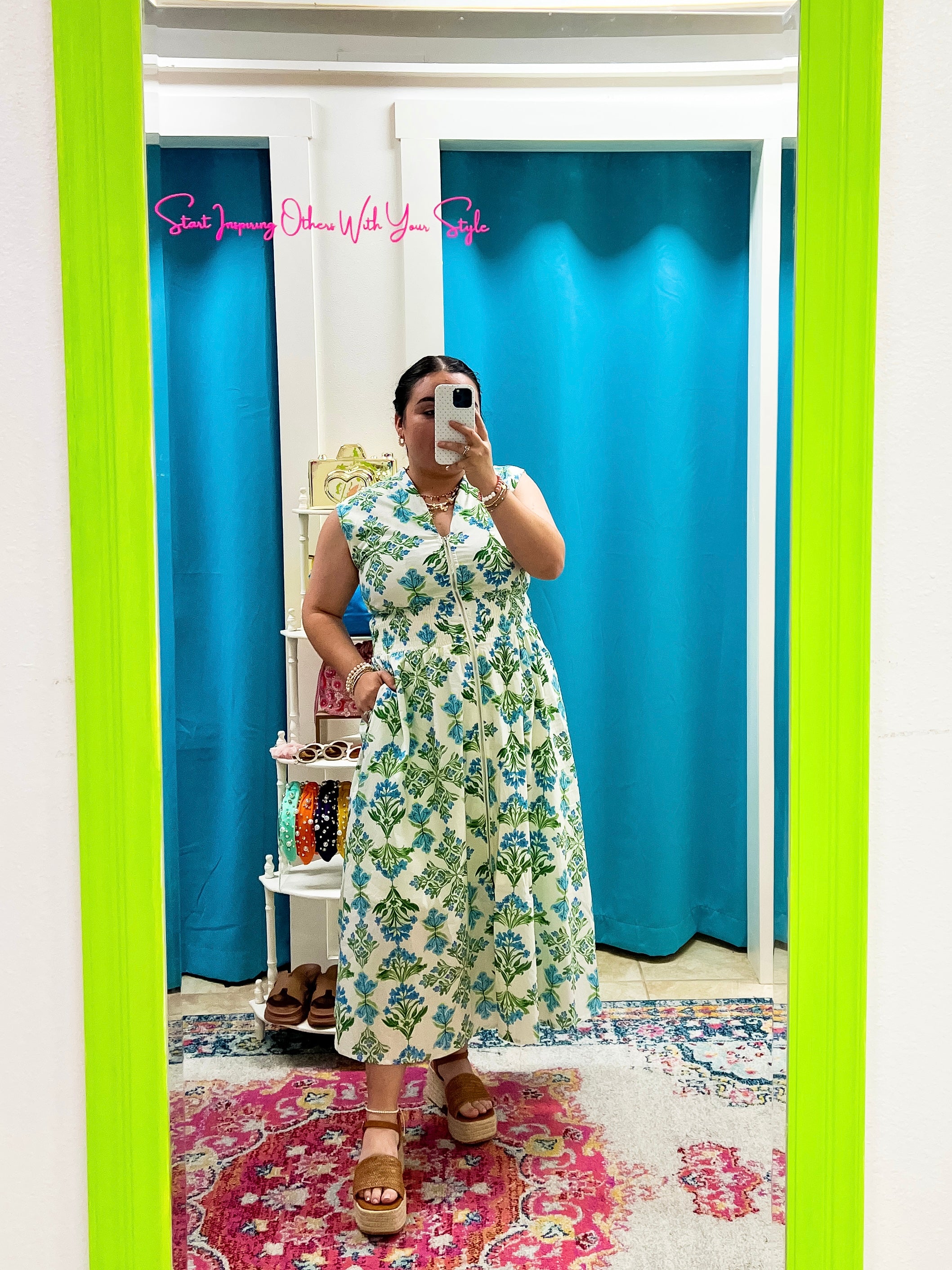 Lime & Blue Midi Dress (S-2X)