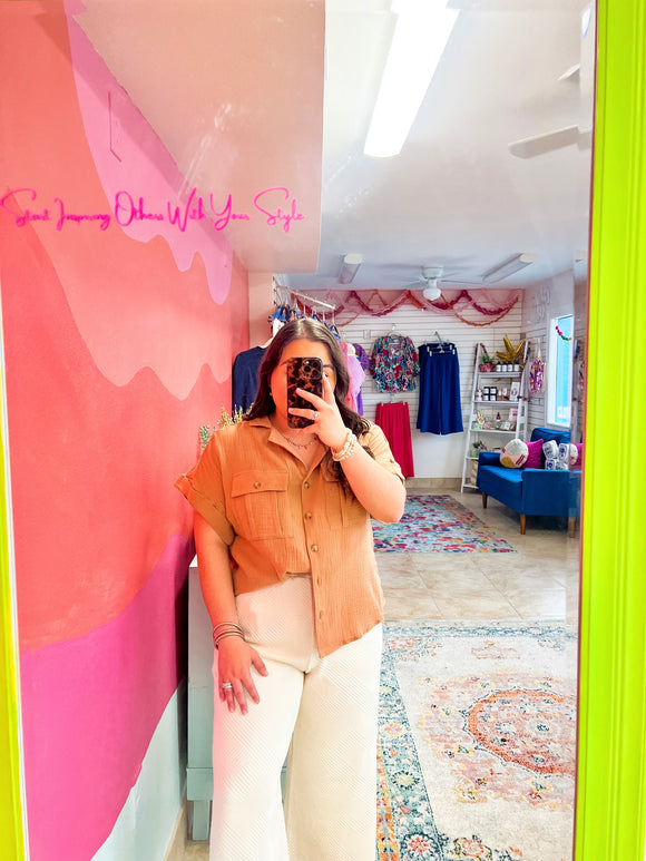 Cappuccino Gauze Button Down Blouse