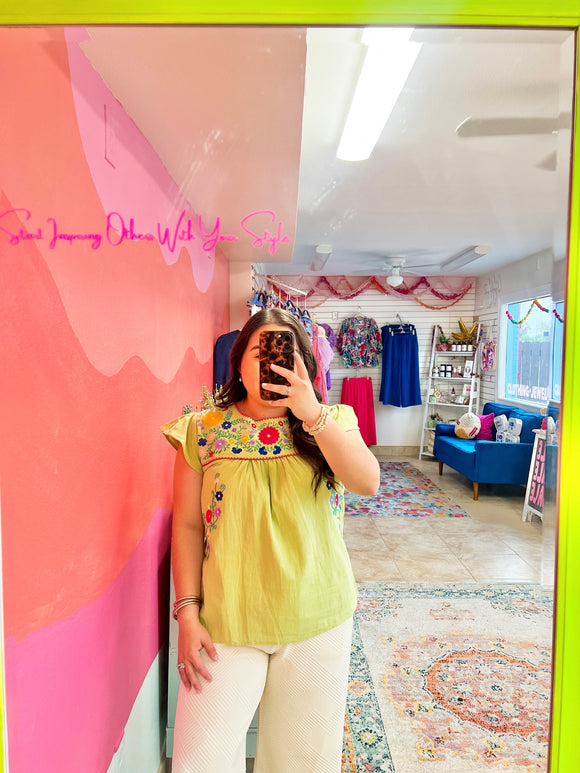 Honeydew Floral Embroidered Blouse