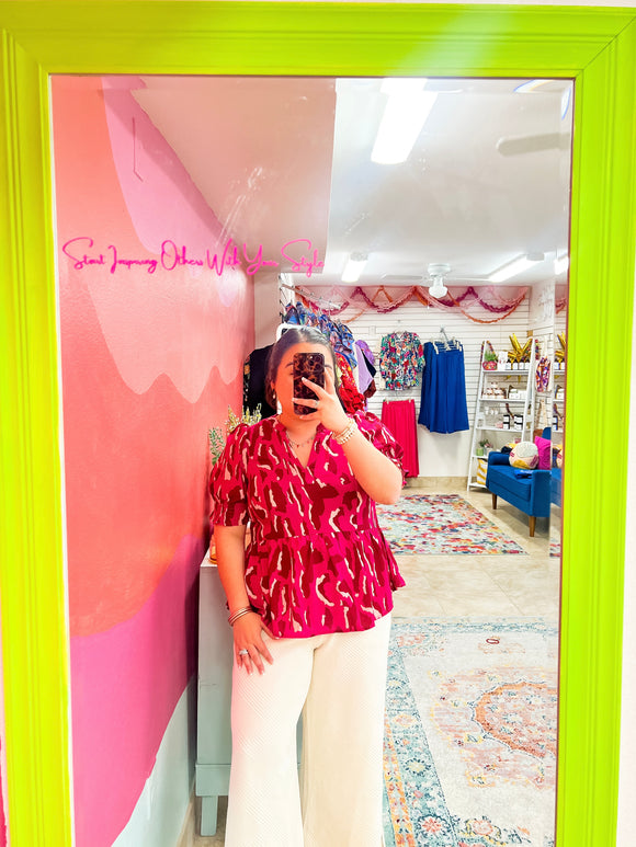 Magenta Leopard Print Blouse