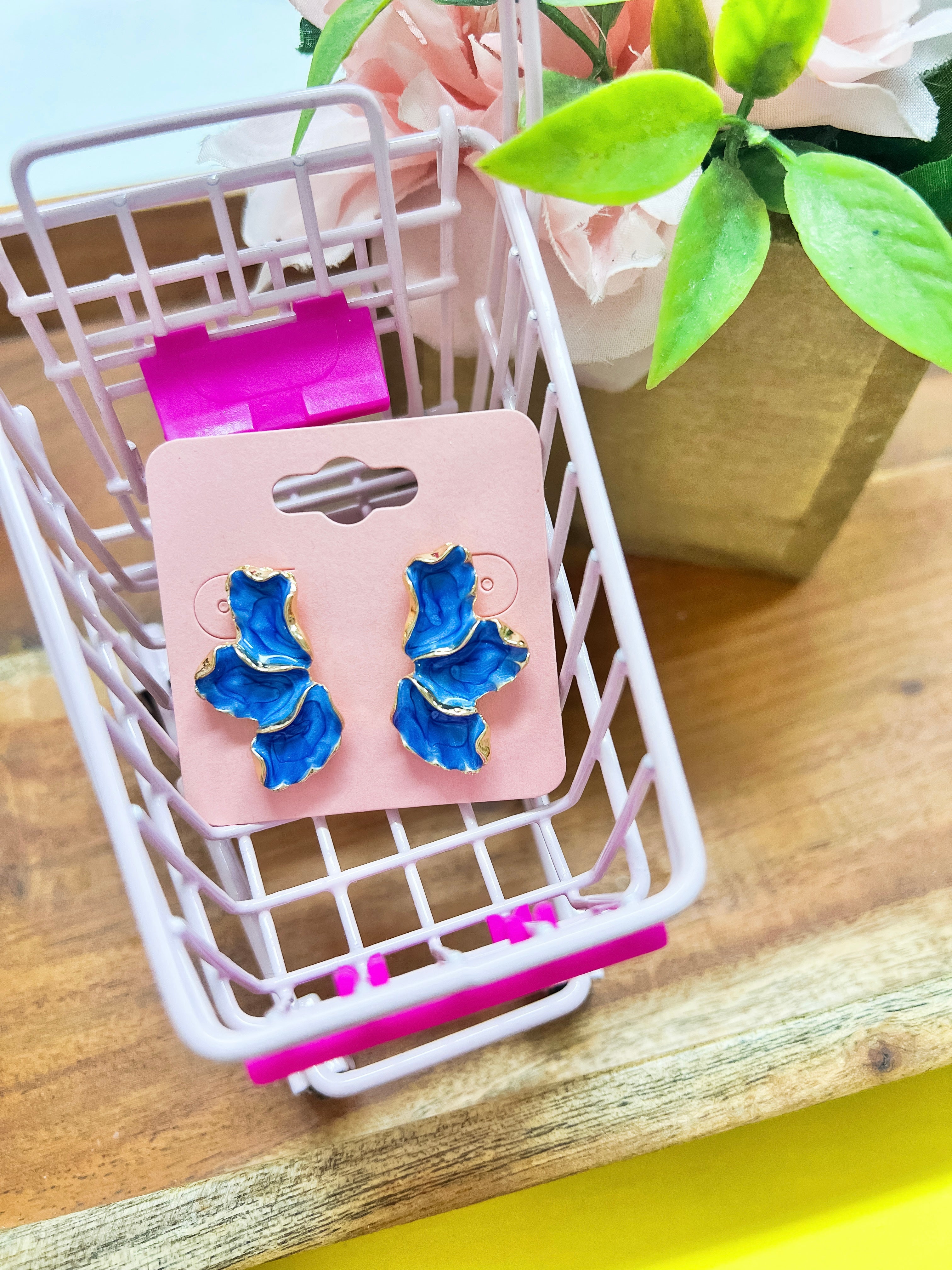 Blue Half Flower Earrings
