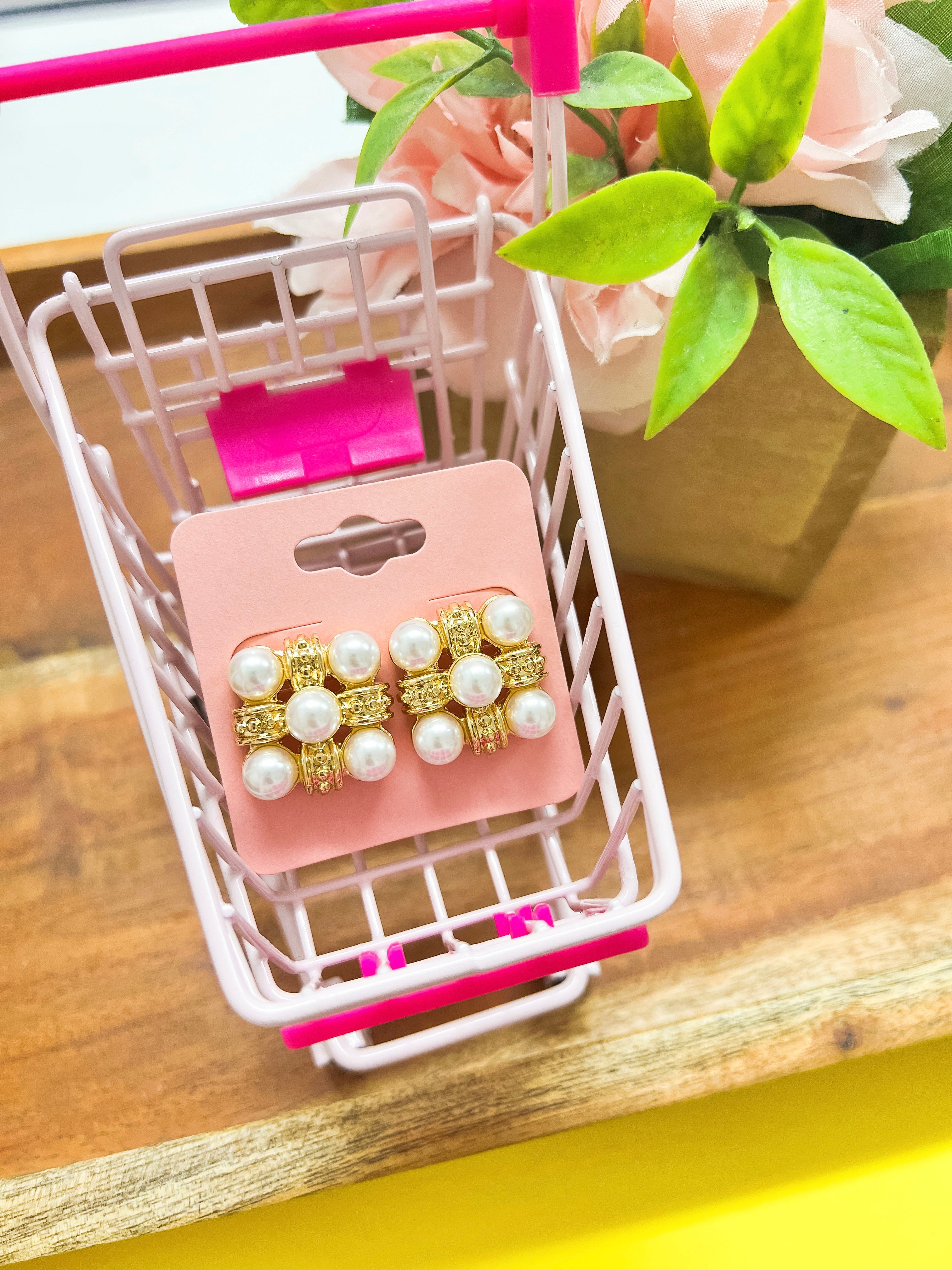 Gold & Pearls Square Studs
