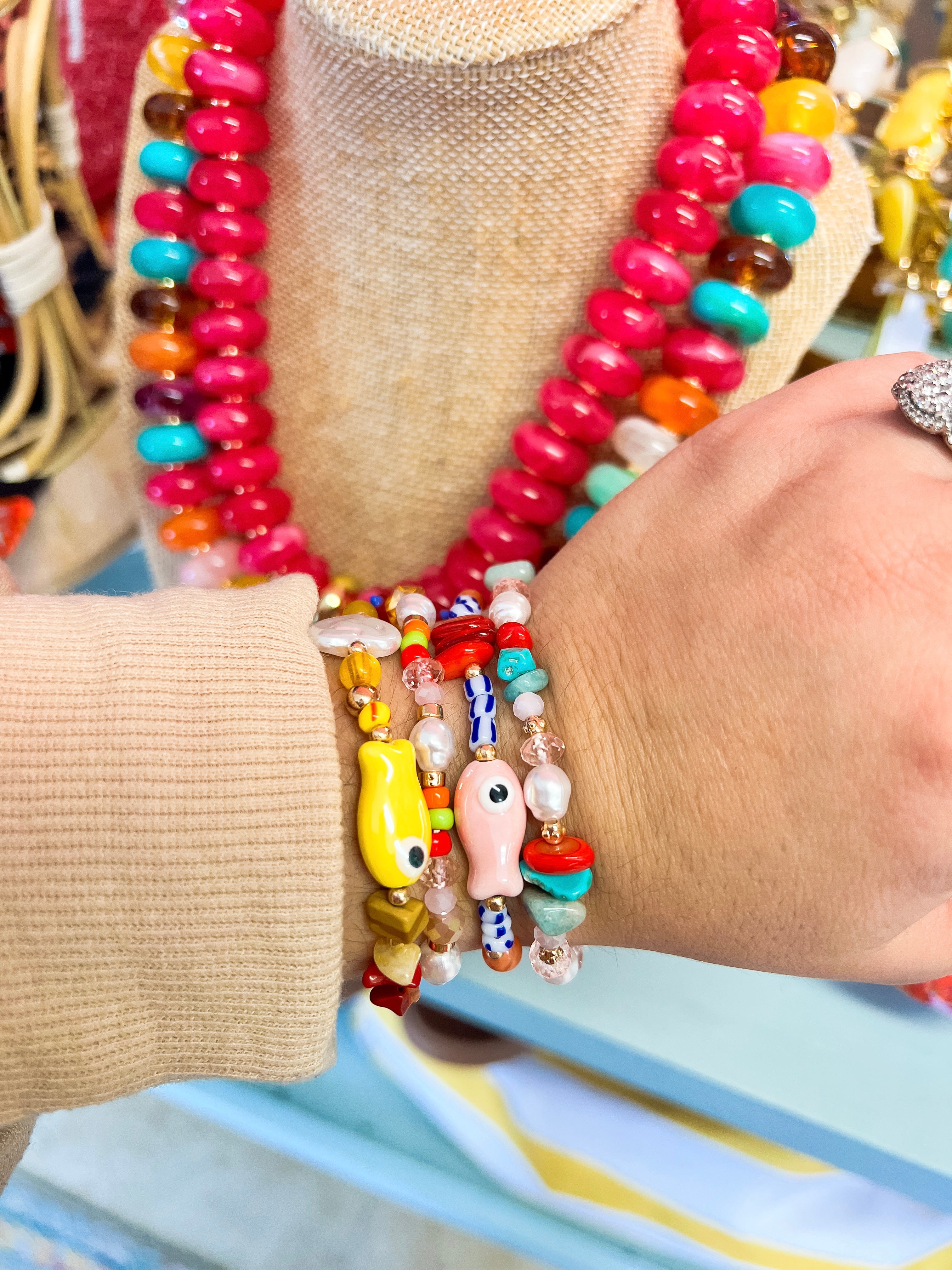 Colorful Fish Beaded Bracelet Stack