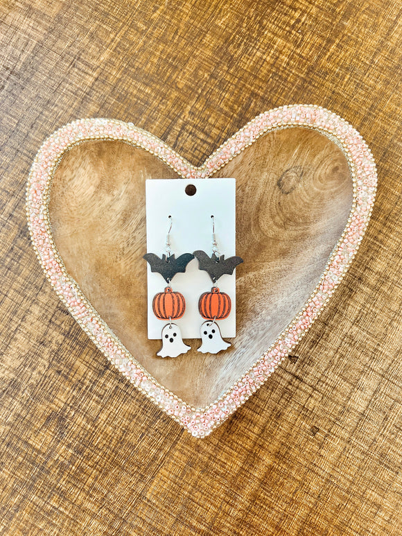 Wooden Tiered Halloween Earrings