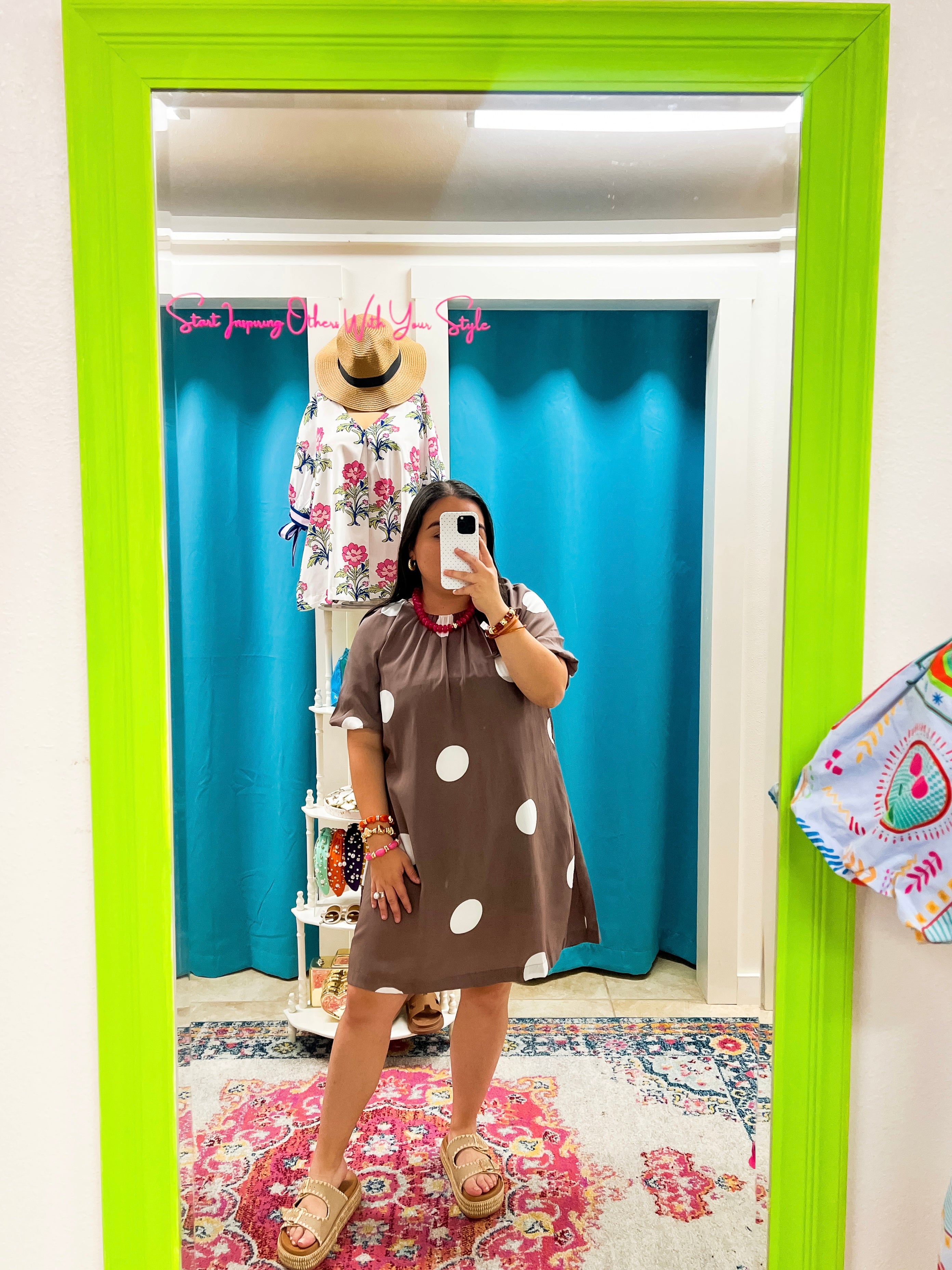 Brown Polka Dot Dress (S-XL)