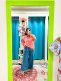 Light Denim Fringe Hem Pants (S-L)