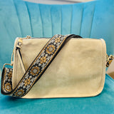 Beige Wide Shoulder Strap Crossbody Bag