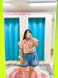 Patchwork Ruffled Sleeve Top (S-3X)