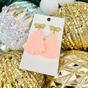 Pink Christmas Tree Earrings