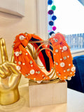 Orange Pearl + Rhinestone Headband