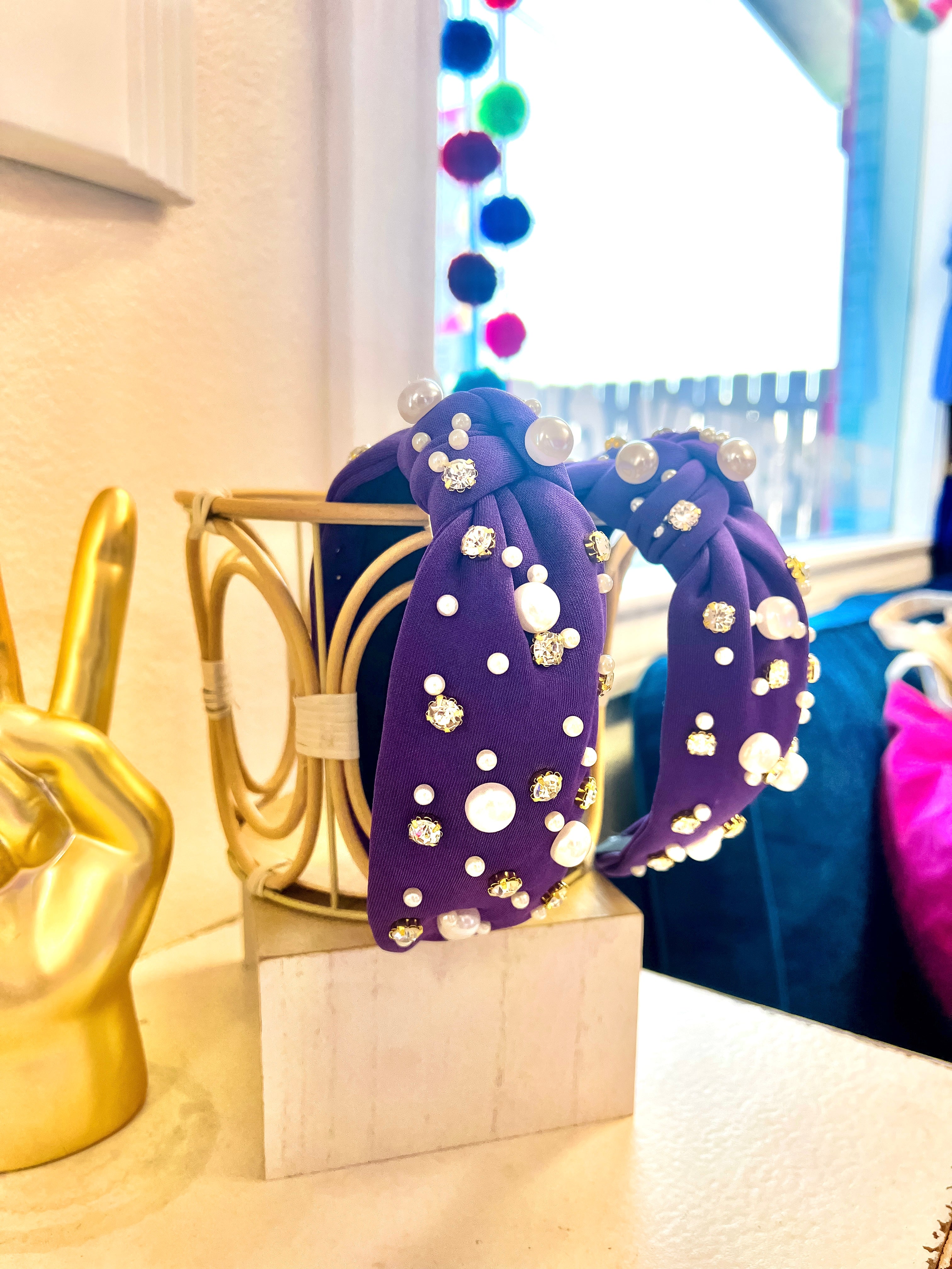 Purple Pearl + Rhinestone Headband