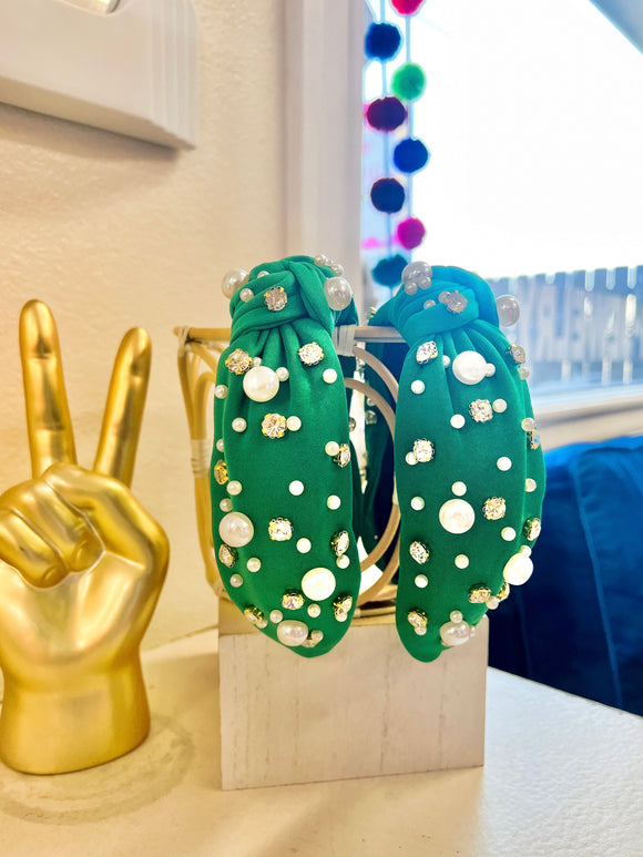 Green Pearl + Rhinestone Headband