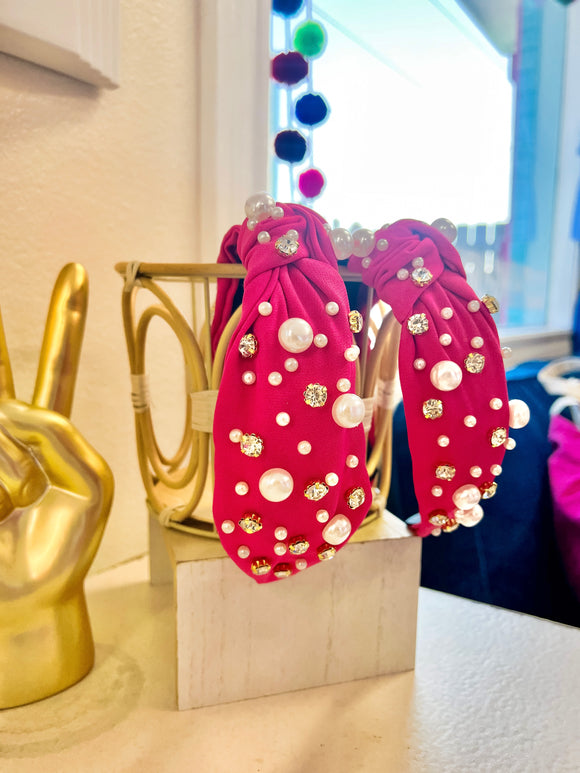 Hot Pink Pearl + Rhinestone Headband