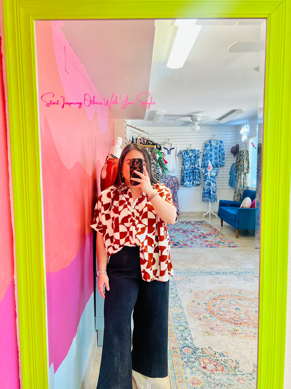 Two-Tone Abstract Satin Button Down (S-L)