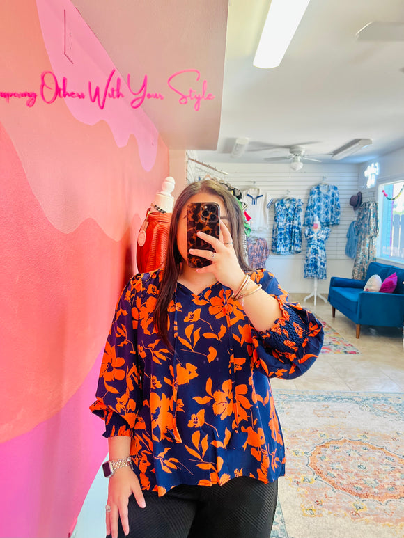 Midnight Mix Floral Notch Neck Top (S-L)