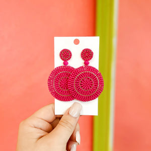 Hot Pink Beaded Earrings